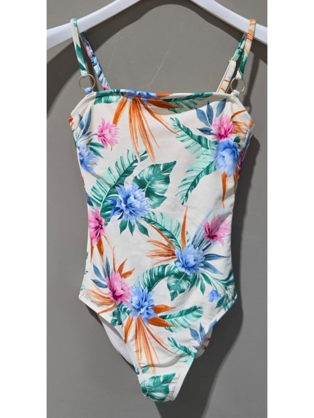 Shade & Shore Floral & Cream Ring Detail High Leg Cheeky 1 Pc Swimsuit -- XS 0/2